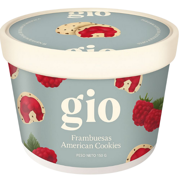 Frambuesas con cookies bañadas en chocolate blanco - GIO (150gr)